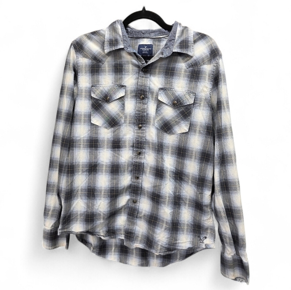 American Eagle Outfitters Other - American Eagle Slim Fit Plaid Flannel Shirt Men's M Gray Cotton Button Up Grunge